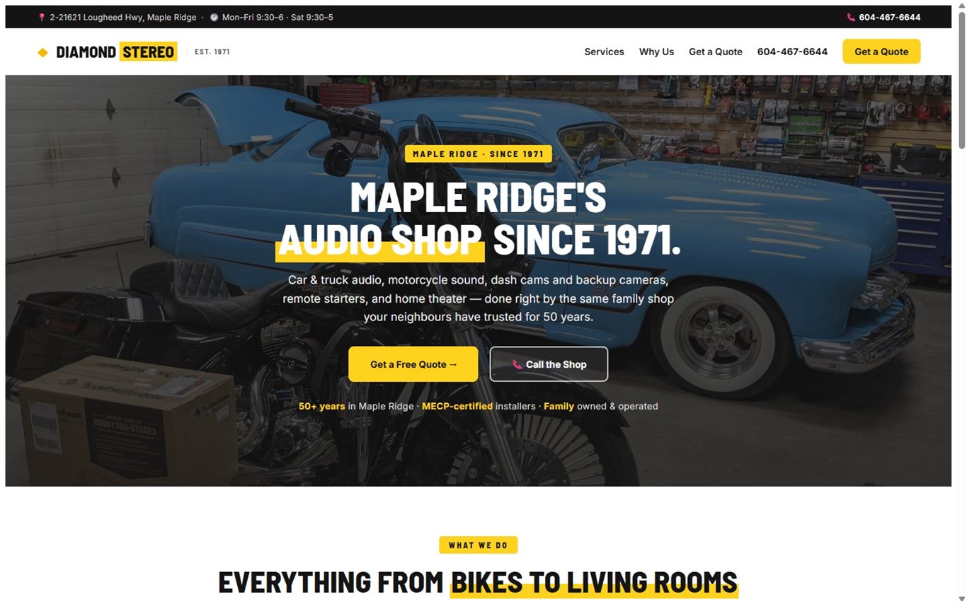 Diamond Stereo — Maple Ridge car & home audio website built by HSMCVN