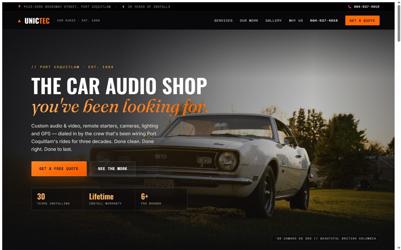 UnicTec — Port Coquitlam car audio website built by HSMCVN